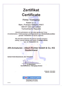 KASEN - Certifikáty: ventily, kohouty, klapky, šoupátka, regulátory, odvaděče kondenzátu